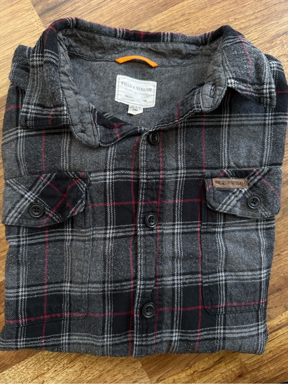 Field & Stream Gray and Black Plaid Button-Down Shirt with Red Accents - Picture 11 of 12